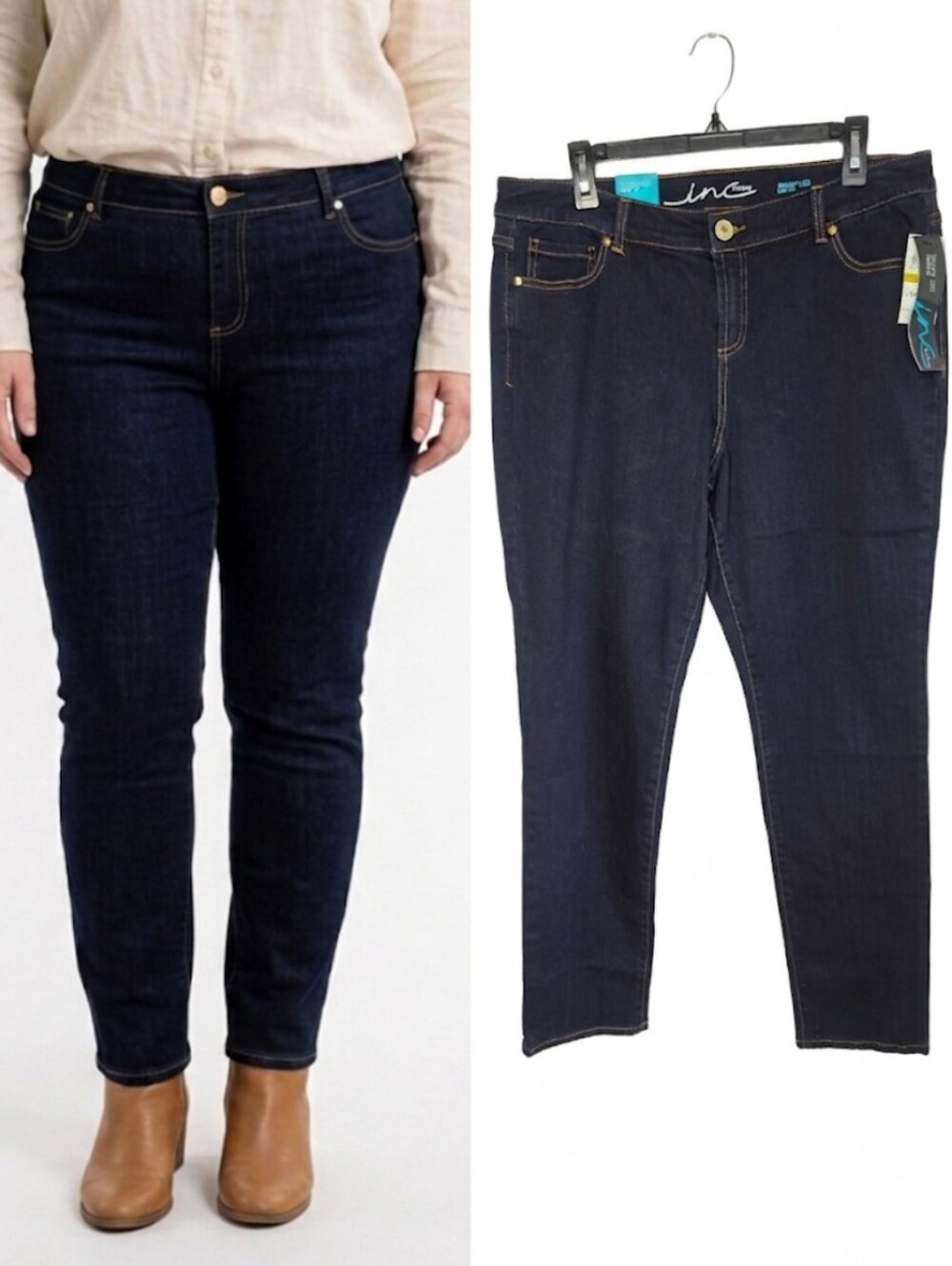 Inc International Concepts Curvy Fit Skinny Jeans Indigo Womens Plus Size 14 NWT